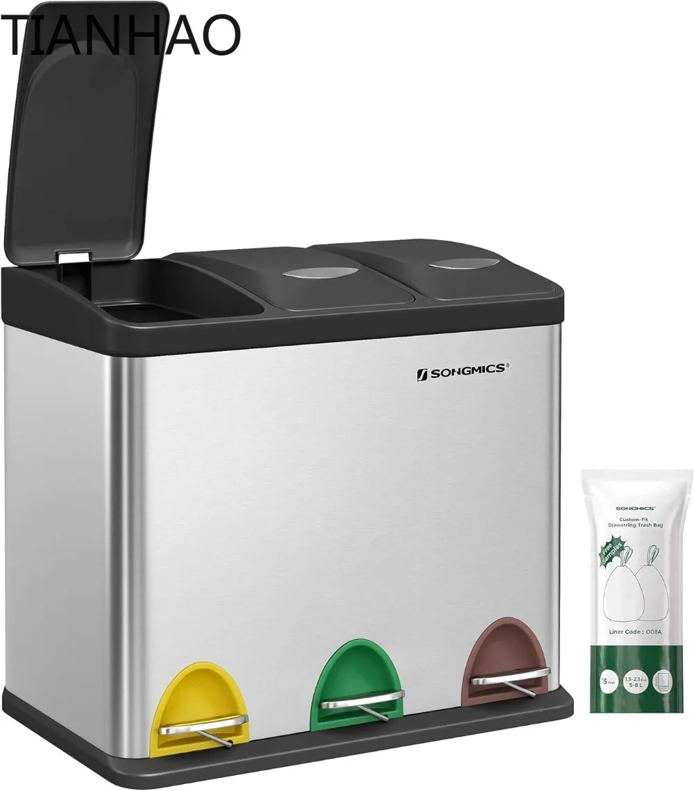 Cubo de Basura de Cocina, Basurero Clasificador 3 x 8 L, Capacidad Pequeña, con Tapas