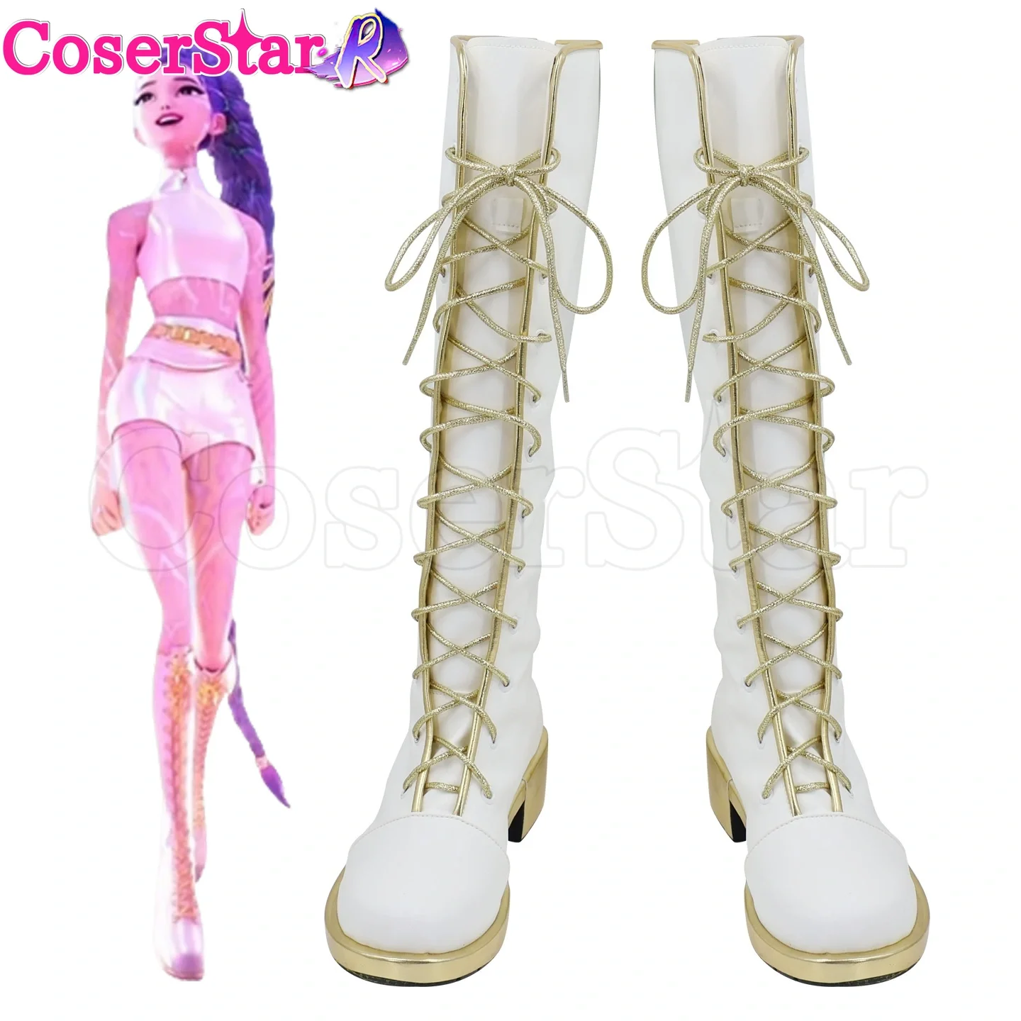 CoserStar-R HUNTR X Kpop Demon Hunters Rumi Cosplay zapatos botas mujeres niñas niños adultos Cosplay disfraz Prop