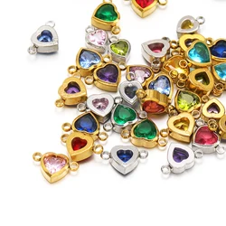 10pcs Stainless Steel 6mmHeart Charms Crystal Rhinestone Beads Pendants Bulk for DIY Women Jewelry Necklaces Crafts Accessories