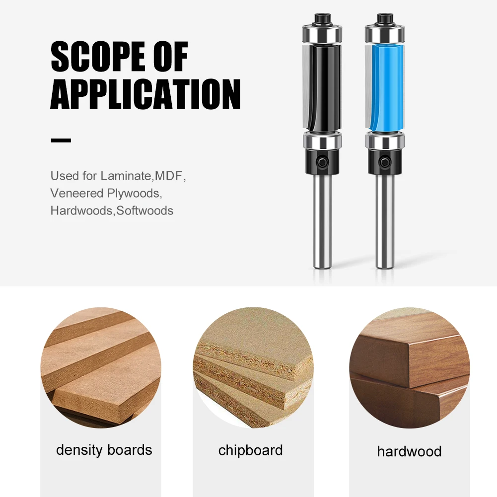 6mm 1/4 "Shank Double-SHAFT ซ่อมเครื่องตัดขอบ Woodworking Router Bit Face ด้านบนและด้านล่างแบริ่งเครื่องตัดไม้เครื่องมือ