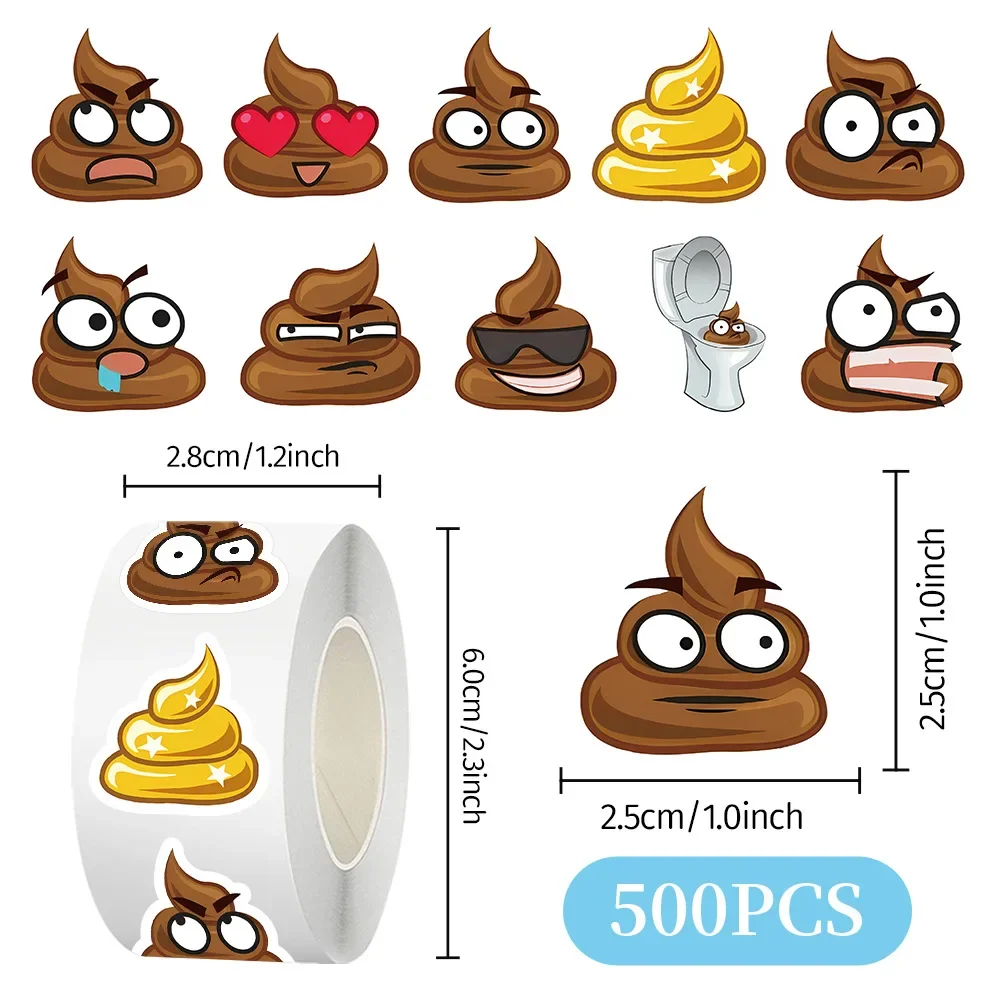 500PCS Funny Poop Emoji Stickers Roll, Waterproof Vinyl Decals for Scrapbook Journal Laptop Bumper Skateboard Water Bottle
