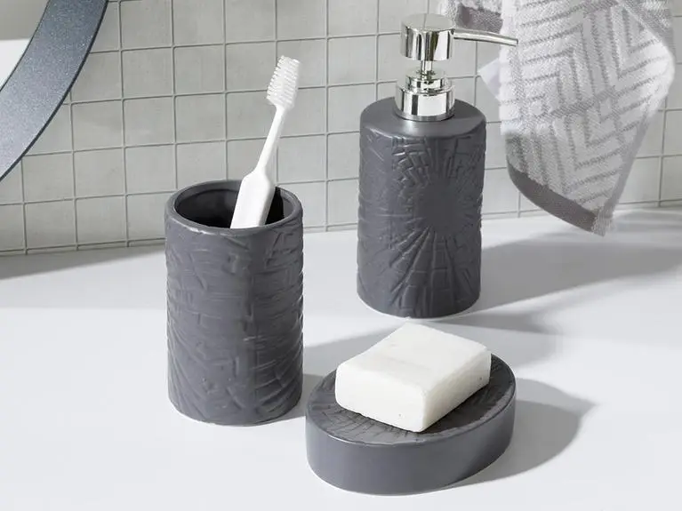 Englishome Modern Marble Ceramic 3's Bathroom Complete Accessories Includes Lotion Dispenser Soap Pump, Tumbler, Toothbrush Hold