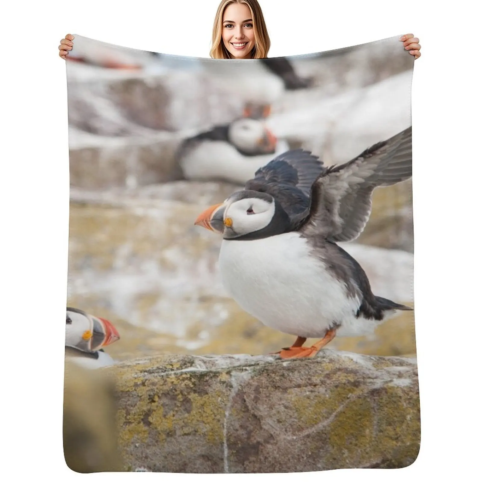 

Atlantic Puffin Photography Throw Blanket Bed Fashionable halloween Sofas Luxury Blankets