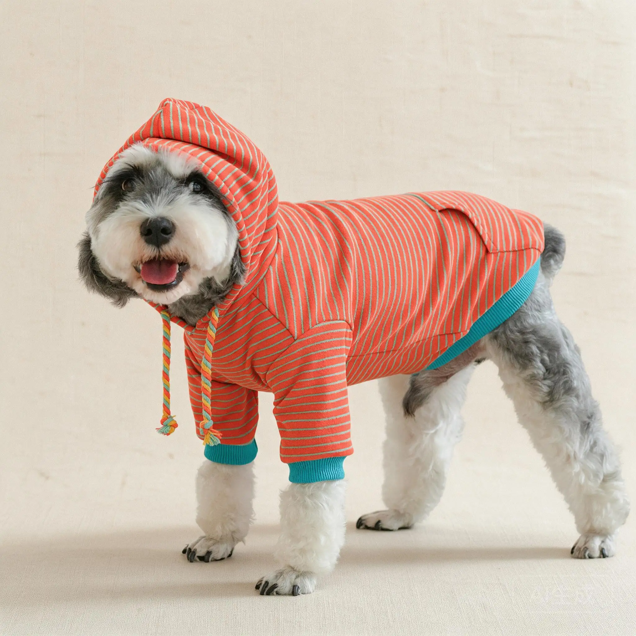 Warm Striped Dralon Dog Hoodie Autumn Winter Drawstring Pet Sweatshirt For Small To Large Dogs Teddy Bichon Pomeranian Schnauzer