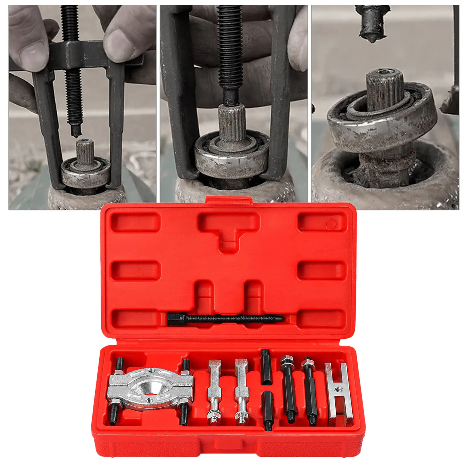 Professional 9Pcs Bearing Separator and Puller Set Bearing Removal Tool Set Bearing Separator Car Repair Tool Kit with Red Case