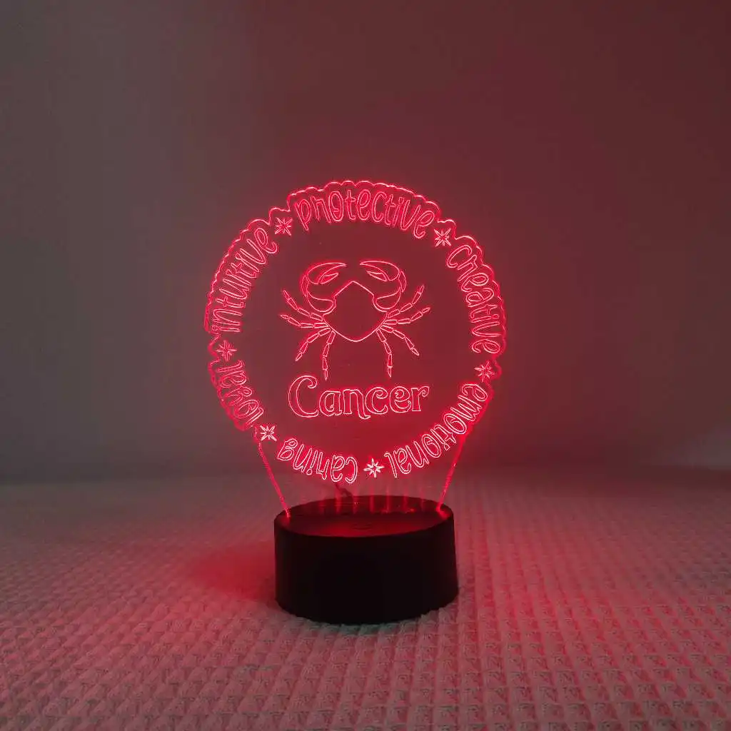 Luz Nocturna colorida acrílica personalizable para decoración del hogar y regalos de cumpleaños, cáncer y Zodiaco de 12