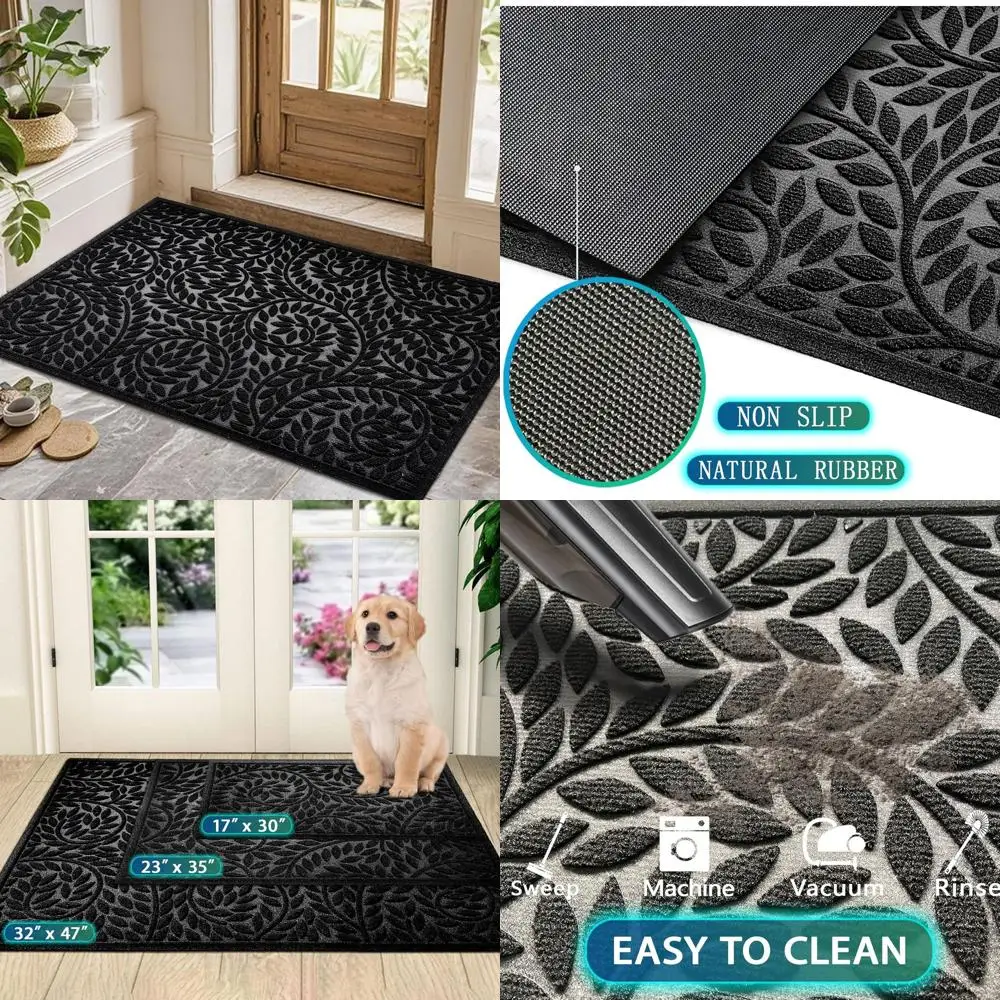 

Rugged Heavy-Duty Welcome Mat, Thick Absorbent Rubber, Non-Slip Black Entrance Mat, 47x32