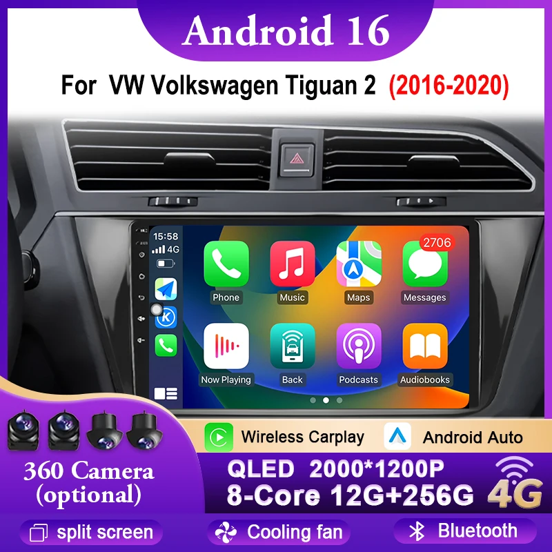 

Car Radio Android 16 For VW Volkswagen Tiguan 2 2016-2020 Multimedia Video Player GPS Stereo Navigation CarPlay Bluetooth WIFI