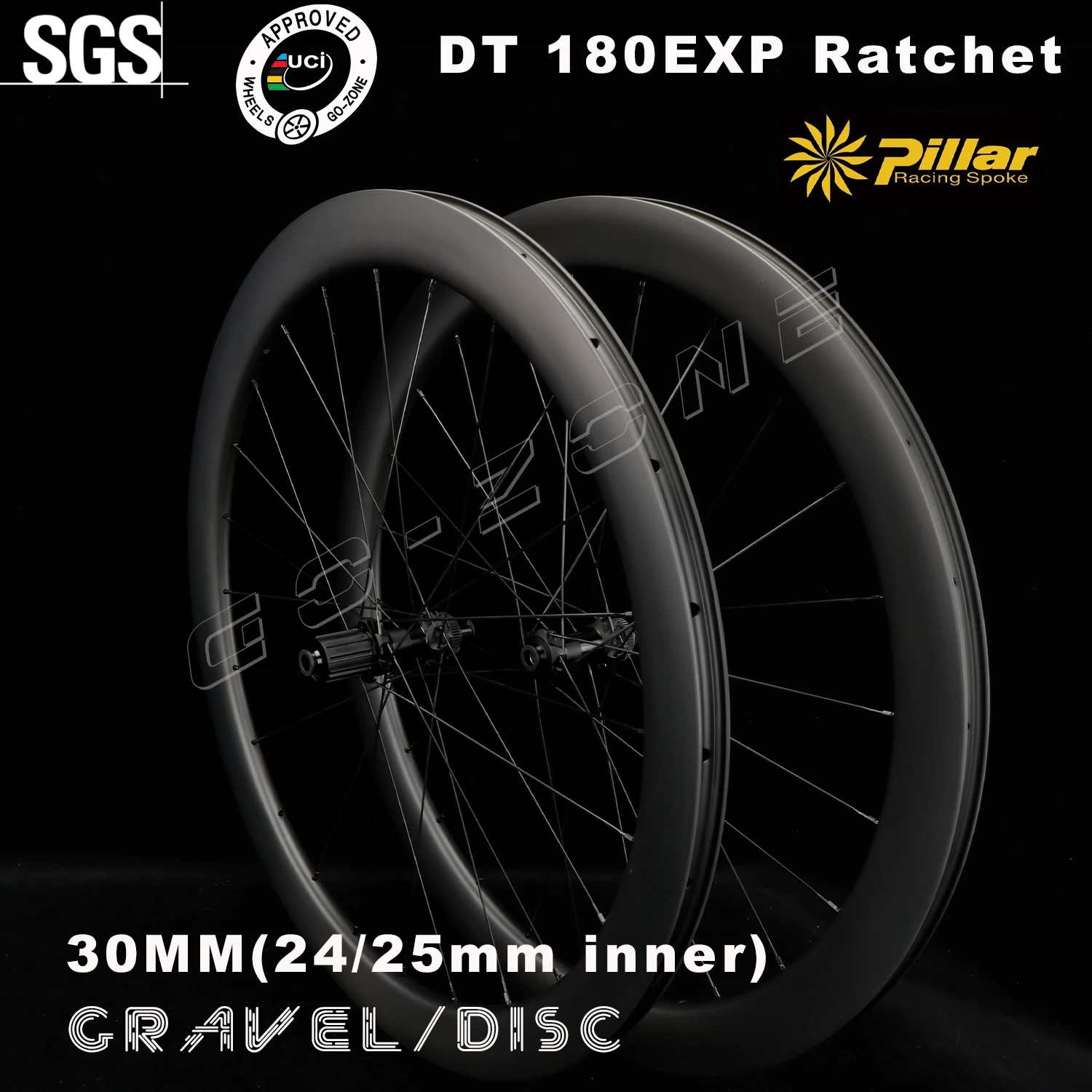 700c Road Carbon Wheelset Disc Brake DT 180 Ratchet 30mm Gravel / Cyclocross Pillar 1423 Center Lock UCI Approved Bicycle Wheels