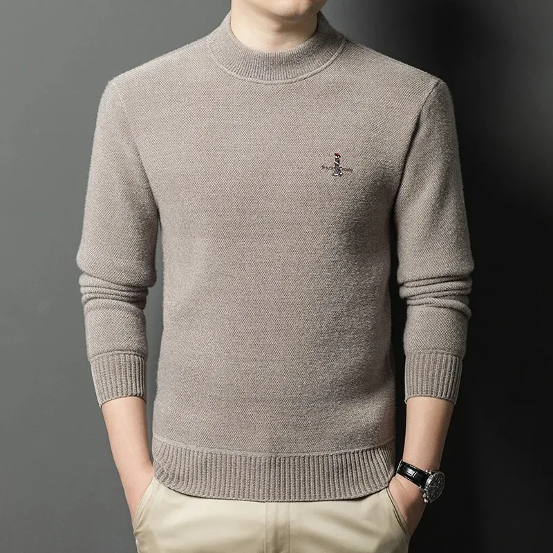 

Light luxury brand men's round neck long sleeve warm knitted pullover winter new fashion figure embroidery casual thick sweater