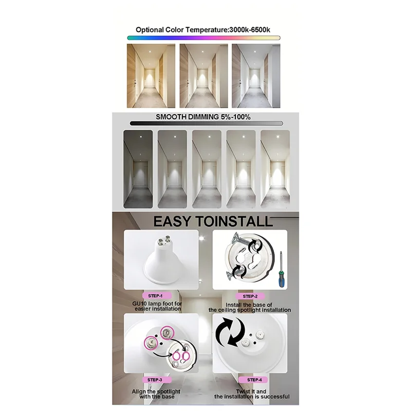 

Лампа Tuya, 4 упаковки GU10 RGB CW+WW, светодиодные лампы, 5 Вт, лампы с регулируемой яркостью, лампы Smart Life APP Control, простая установка D-LICG