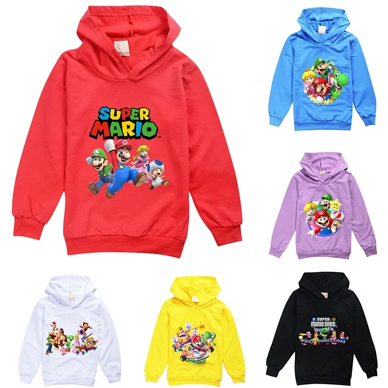 Felpa con cappuccio Super Mario Bros Principessa Peach Luigi Abbigliamento per bambini Gioco Personaggio dei cartoni animati Stampa grafica Cappotto invernale Regali