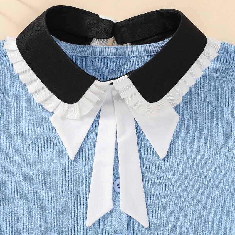 Schwarz-weiße Schleife mit plissiertem Rand, elegantes und modisches Hemd, vielseitige Dekoration, abnehmbarer Fake-Kragen – Detail 7