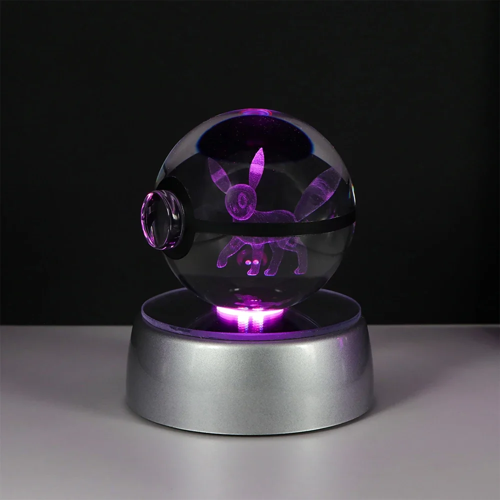 Pokemon Kristallkugel Pikachu Gengar Eevee Mewtwo Lacario Anime Spiel Pokeball Led Nachtlicht Basis Kinder Geburtstagsgeschenk Wohnkultur