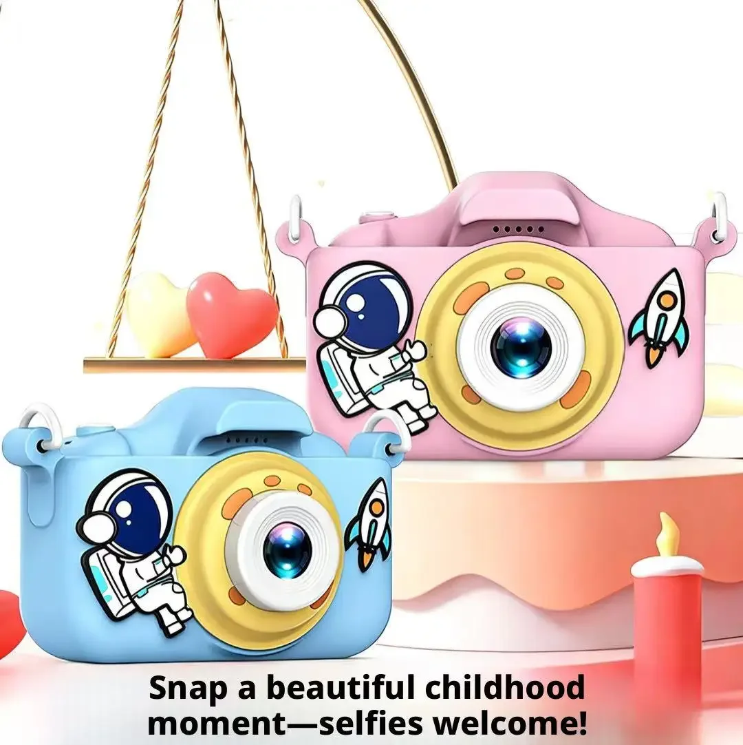 

2026 Kids Digital Camera Mini DSLR Dual Lens HD Front Rear Camera Cartoon Portable Photo Video Shooting Toy Gift for Boys Girls