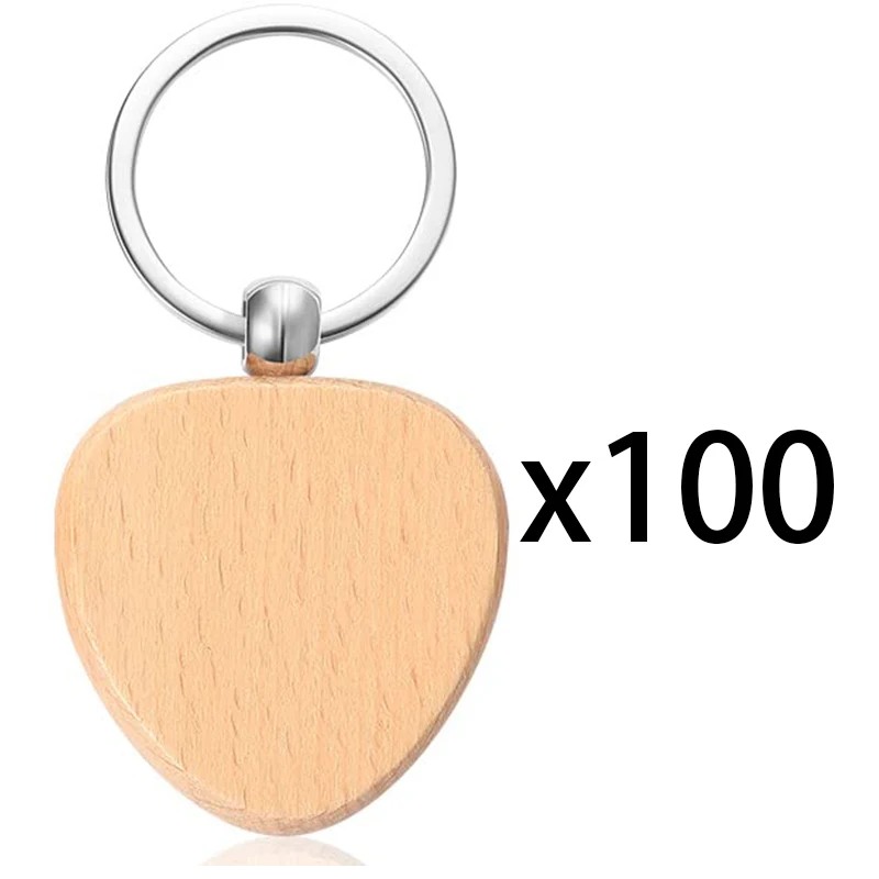 100Pcs Wooden Keychain Blank Heart Shaped Unfinished Wooden Key Tags Keychain Wood Keychain Blank for DIY Gifts