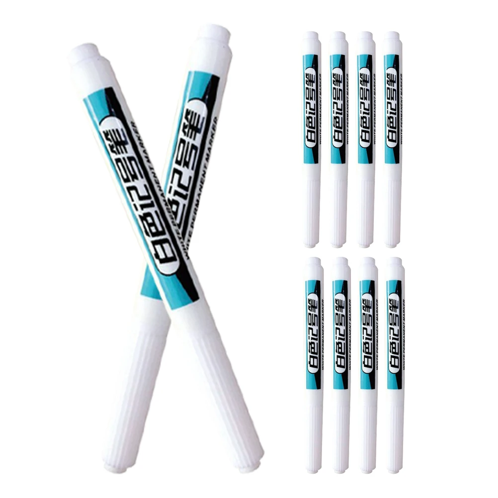 

10 Pcs White Marker Pen Multi Purpose Oil Based Ink Non Fading Carpentry Woodworking Art Learning Office Supplies Deep Hole