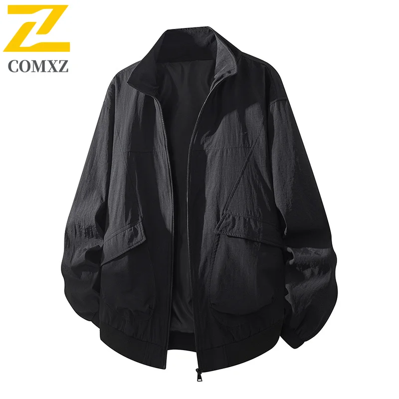 

2025 Men Jacket Autumn Fashion Versatile Windproof Breathable Big Pocket Men Jacket Outdoor Loose Stand Collar Street Zipper Top