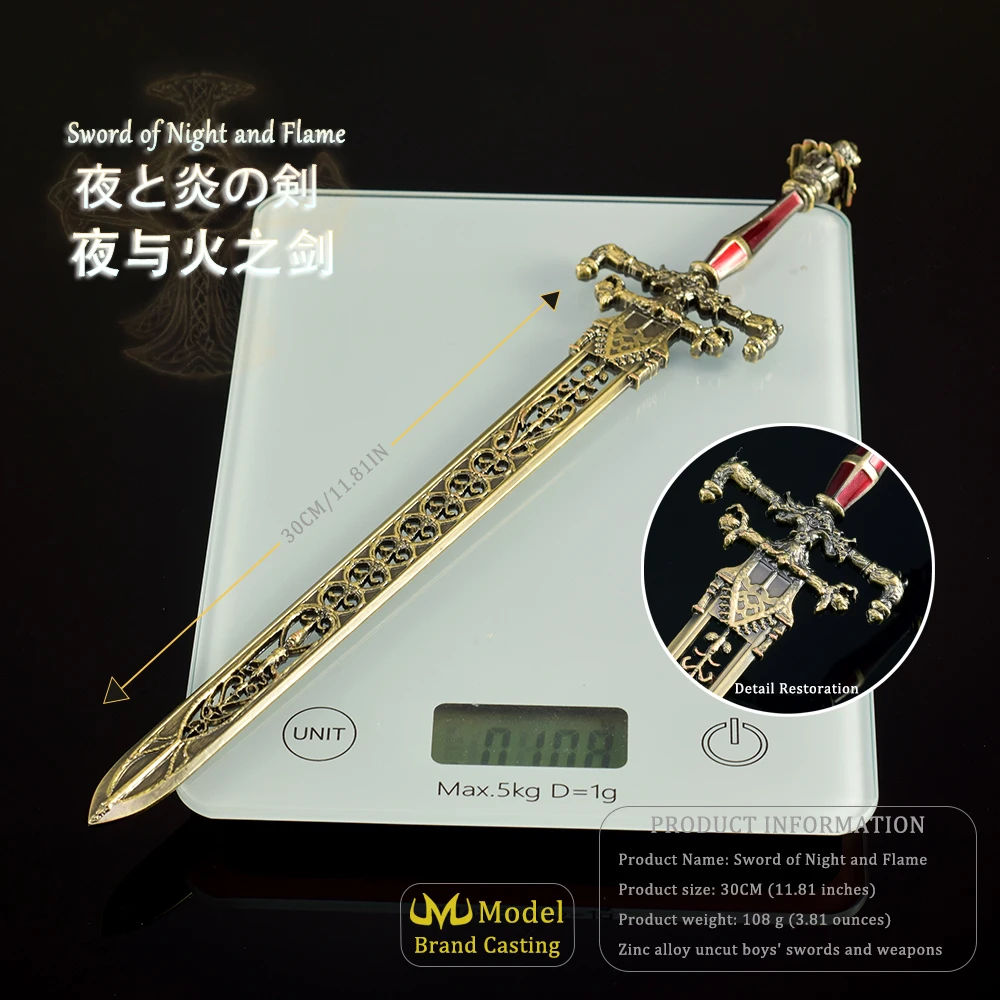 30CM Popular alma juego periférico noche y llama espada regalo de Navidad decoración espada juguete adorno de Metal samurái niño Katana