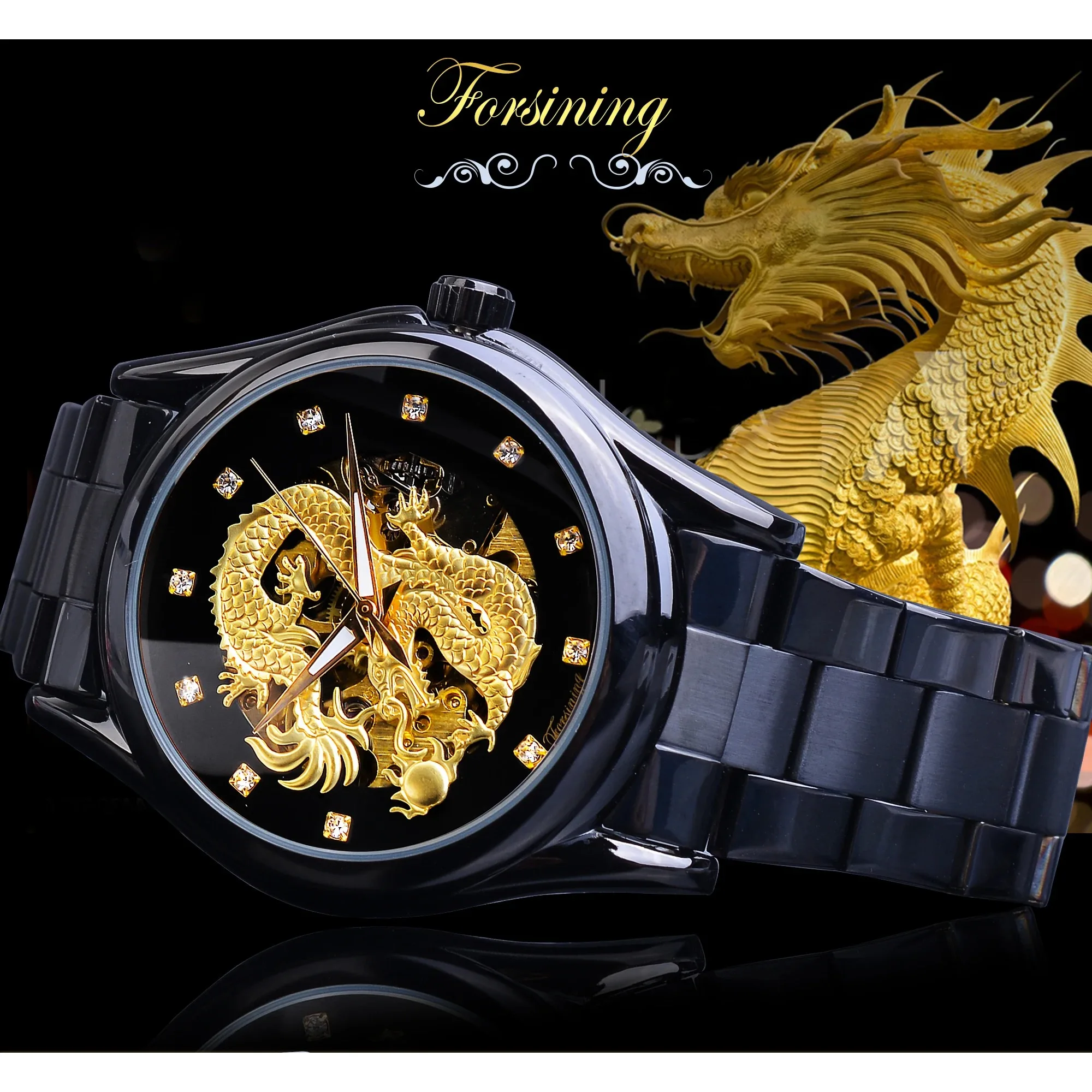 FORSING A3G Luxury Brand Hollow-carved Man Clock Popular Tourbillon Watch Chinese Dragon Automatic Mechanical Watches For Men