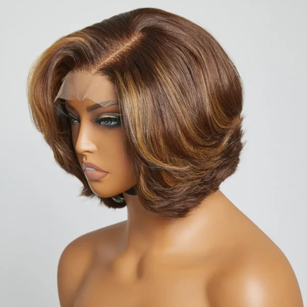 Body Wave Highlight Short Bob Wig 4/27 Color Loose Lace Closure Wig 4x4 Brazilian 100% Human Hair Water Wave Lace Frontal Bob