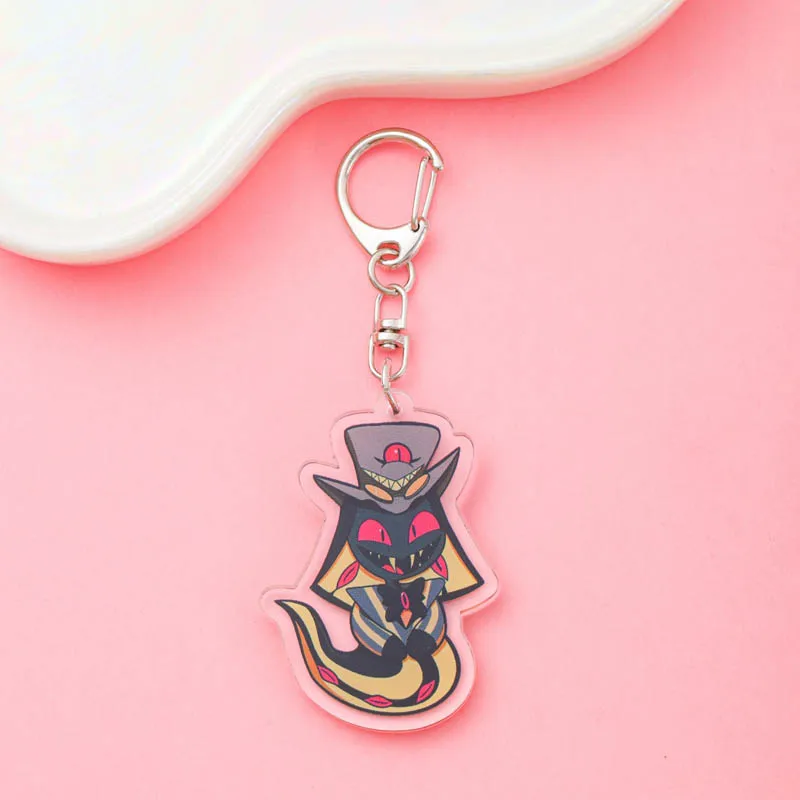 شخصيات كرتونية هازبين فندق أكريليك متعة المفاتيح اكسسوارات Kawaii حقيبة سحر ظهره قلادة حلقة رئيسية المشجعين الأصدقاء الهدايا