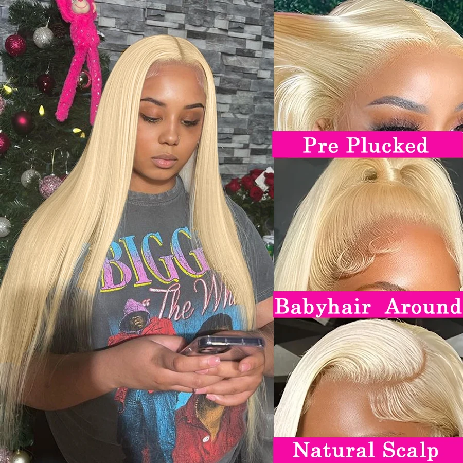 Wow Angel 613 Blonde 13X6 HD Lace Full Frontal Wigs Straight Human Hair Wigs Pre Plucked Deep Parting Brazilian Hair For Women