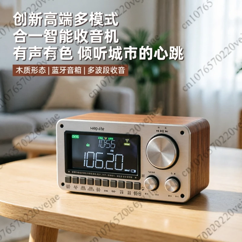 HRD-802 Full Radio Retro Sm-art Woo-d-en Receiver Dual Speaker Bluetooth5. 2 for FM/MW/SW/VHF/UHF/A-IR/WB RX