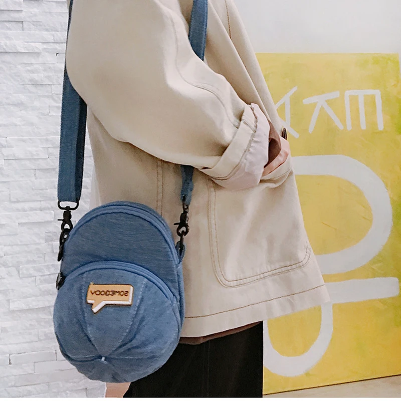 Denim Canvas Hat Shape Bag For Women Girls Messenger Bags Crossbody Bags Money Phone Pockets Girls Small Bags