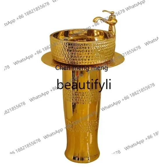

B178 Ceramic column type washbasin European gold bar Floor to wall balcony column basin2936
