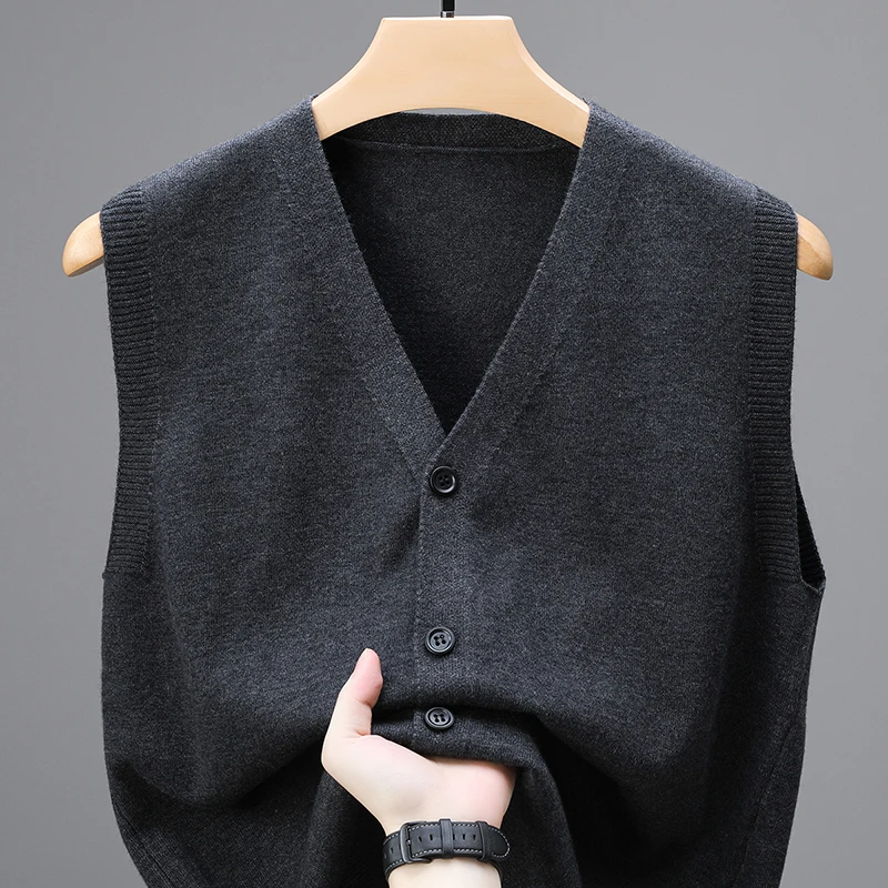 

Осенне-зимний верхний свитер с внутренним слоем, теплый кардиган с v-образным вырезом, свитер, вязаный свитер, мужской жилет, жилет, жилет