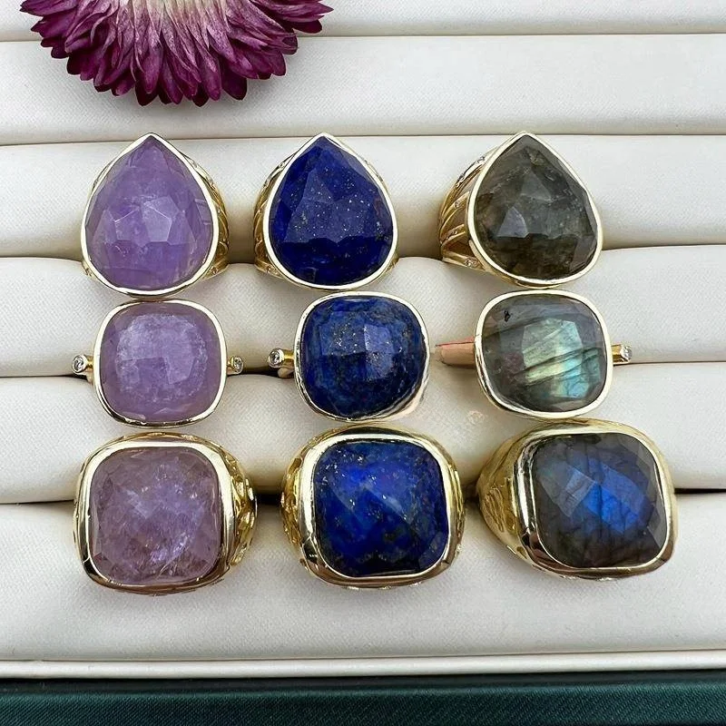 

Gold Crystal Adjustable Ring for Men And Women Natural Design Fashionable Jewelry Index Finger Ring Unisex Ring