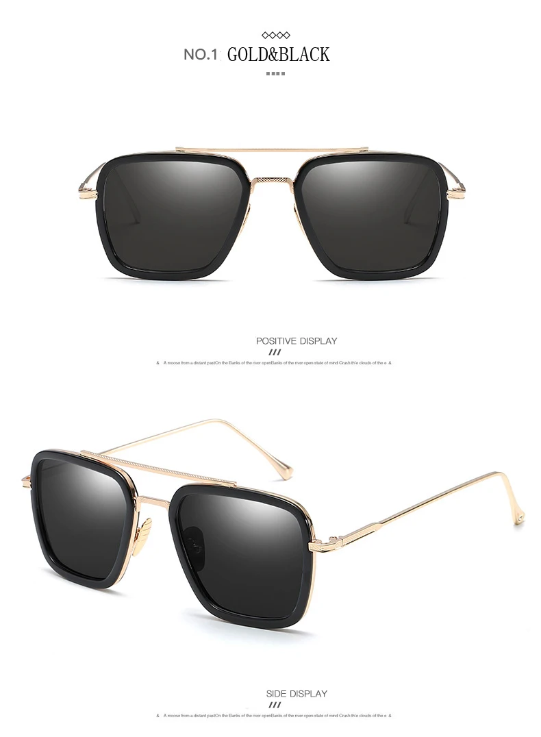 Modische Avengers Tony Stark Flugstil-Sonnenbrille Eckige Edith-Sonnenbrille – Detail 7