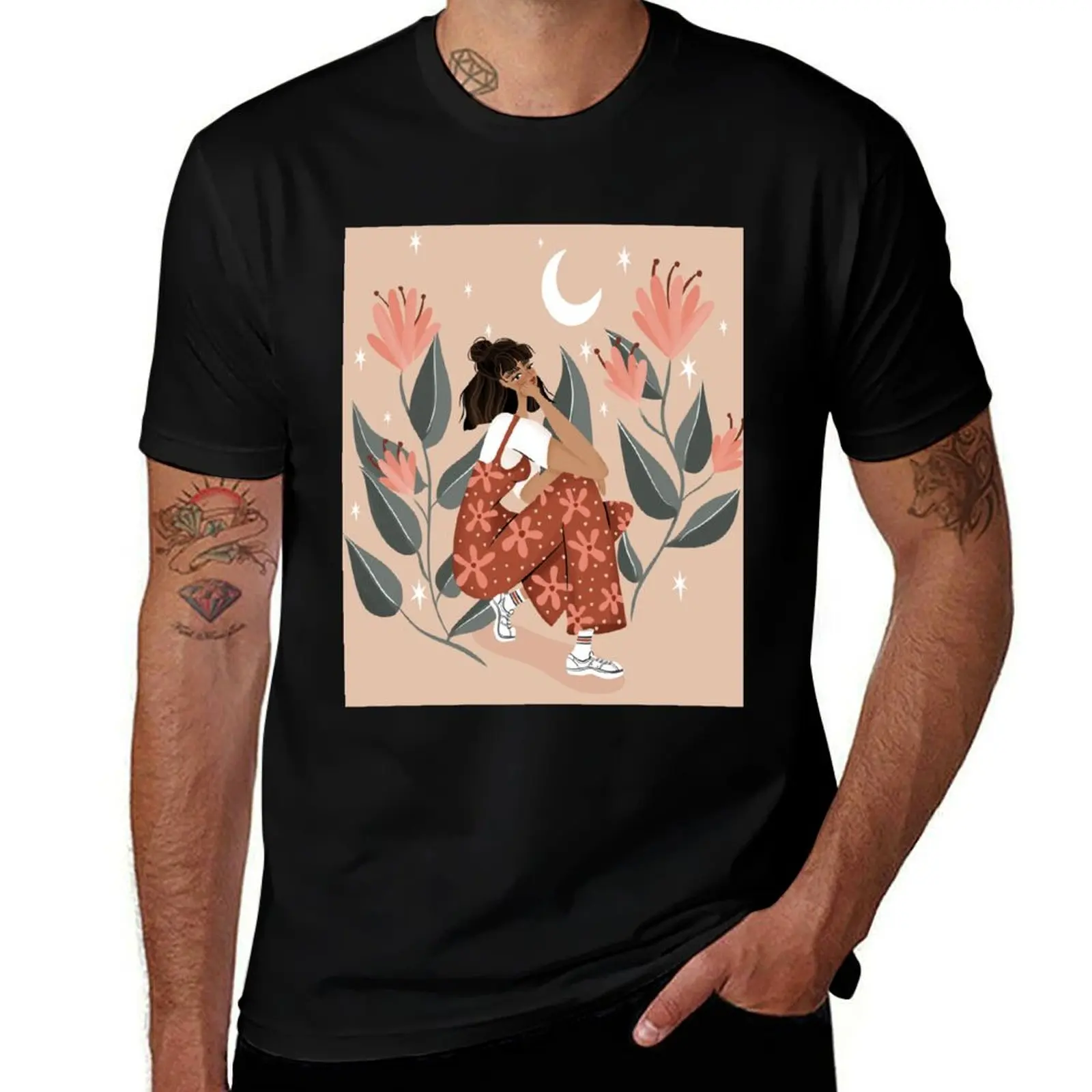 

and Flower child moon T-Shirt Summer Print Short Sleeve Tee