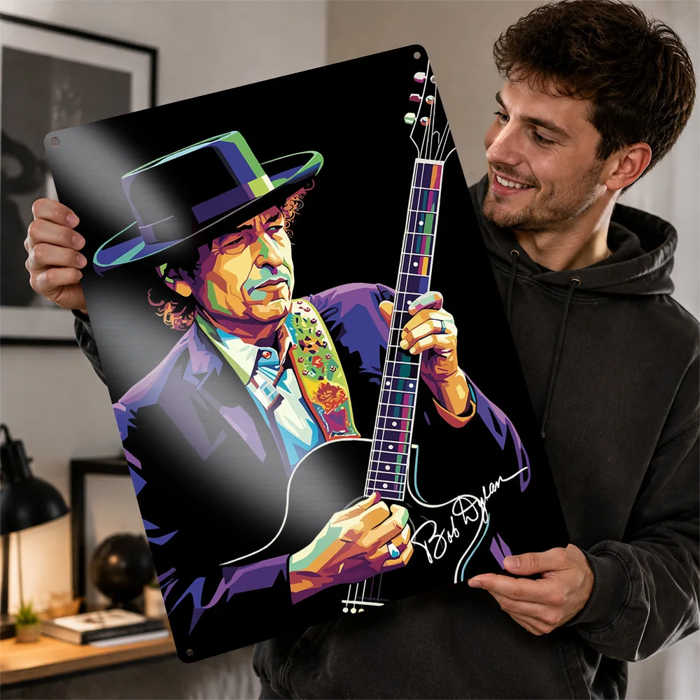 Bob Dylan Portrait Printed Poster Personalized Aluminum Metal Sign Bold Alternative Icon Wall Art Made For Concert Enthusiasts
