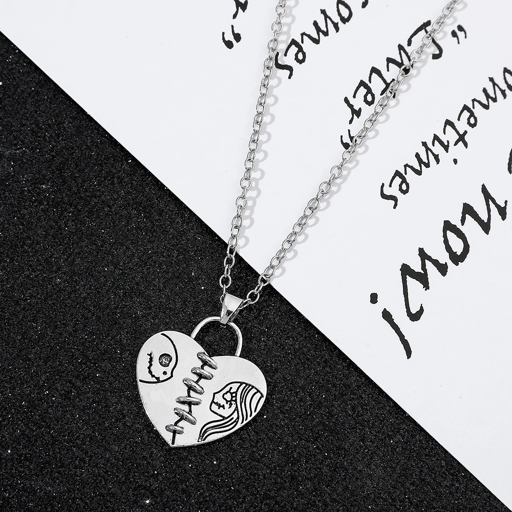 Fashion Create The Nightmare Before Christmas Simple Heart Pendant Necklace Lady Women Jewelry Valentine's Day Gift