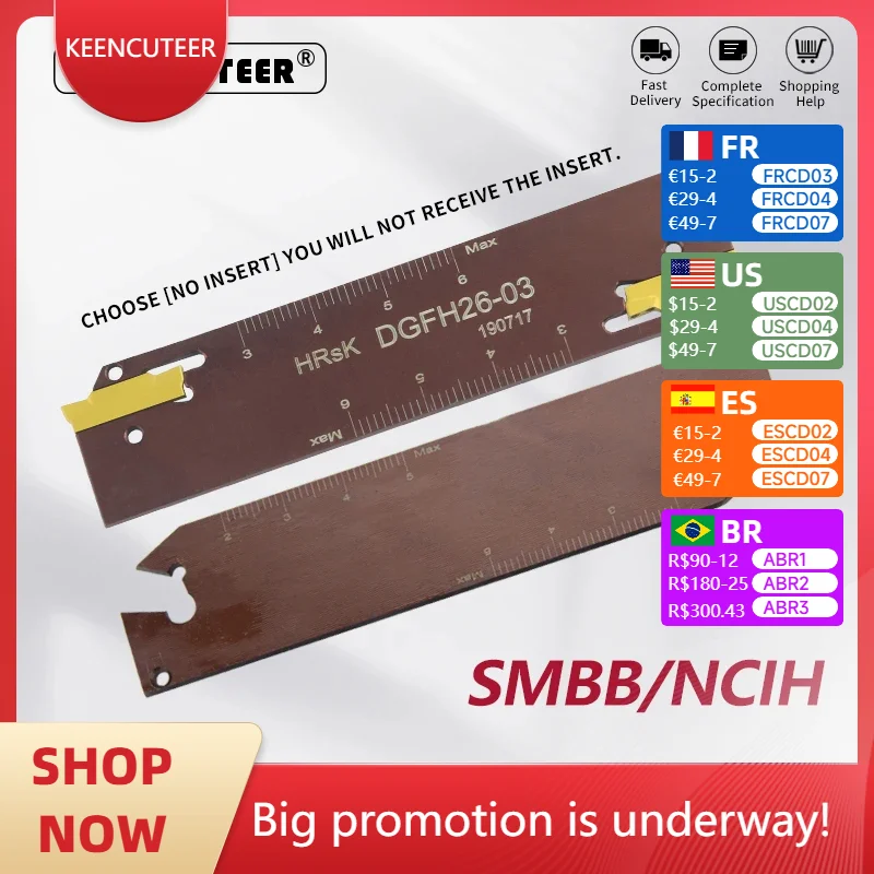 

SMBB2026/2526/2032/2532/3232 Grooving Cut-Off Cutter Holder NCIH26-2 NCIH32-3 NCIH32-4 NCIH32-05 for SP200/300/400 Cut Off Blade