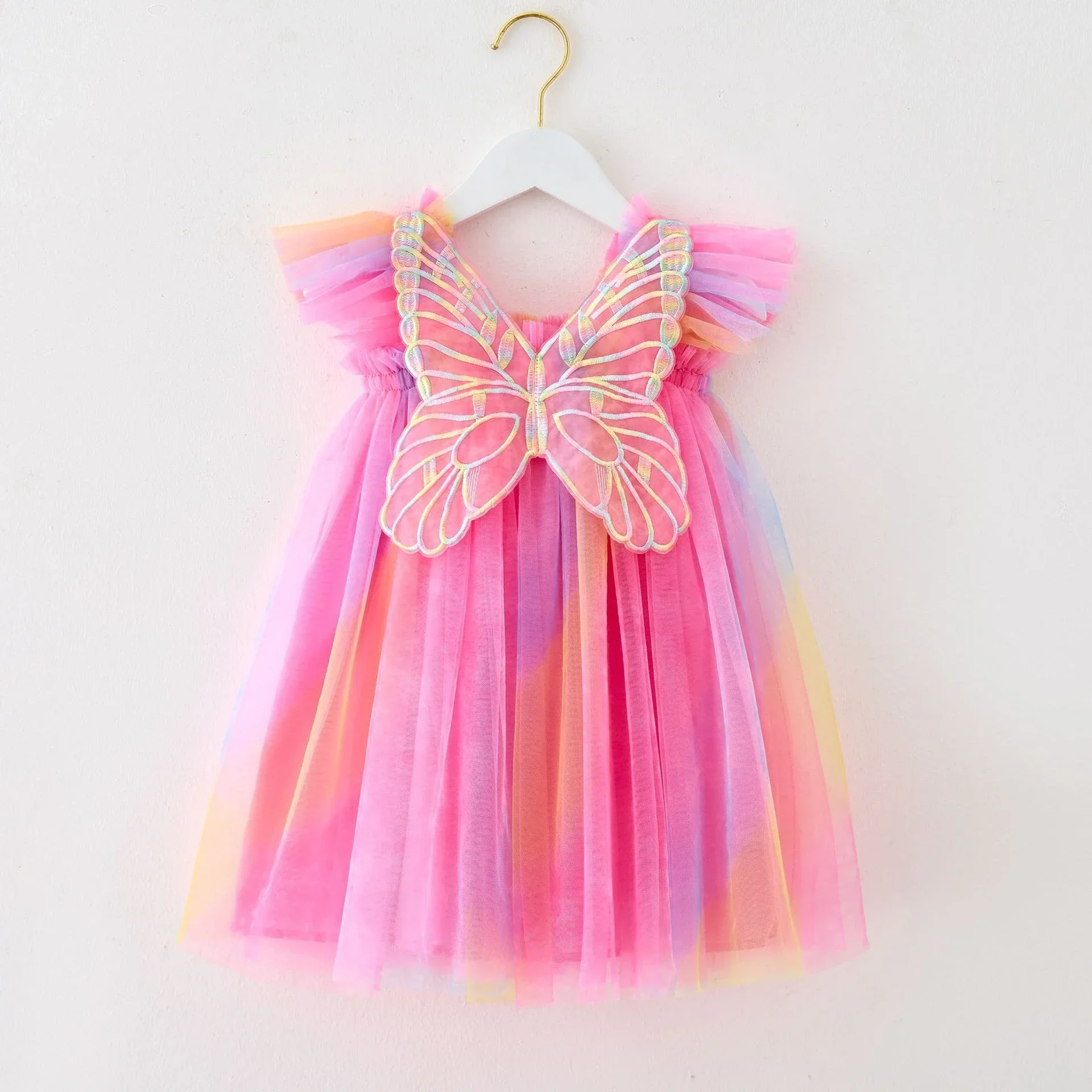 Fashion Toddler Baby Girl Dress Rainbow Sling Skirt Summer New Flying Sleeve Mesh Butterfly Wings Princess Puffy Formal Dresses image 5