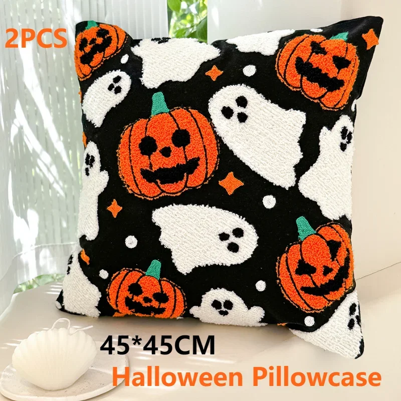 2 قطعة المخدة المطرزة 45x45 سنتيمتر شبح اليقطين رمي وسادة تغطي هالوين ديكور رمي وسادة تغطي ل أريكة سرير الأريكة #1