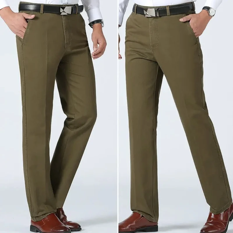 

Мужские умные деловые брюки из 100% хлопка, осенние утолщенные летние тонкие однотонные быстросохнущие повседневные брендовые брюки для офисной работы KOACUS