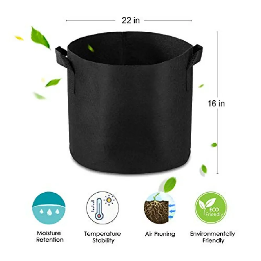 12-Pack 25 Gallon Grow Bags for outdoor gardening, thickened nonwoven fabric, black, durable with reinforced handles