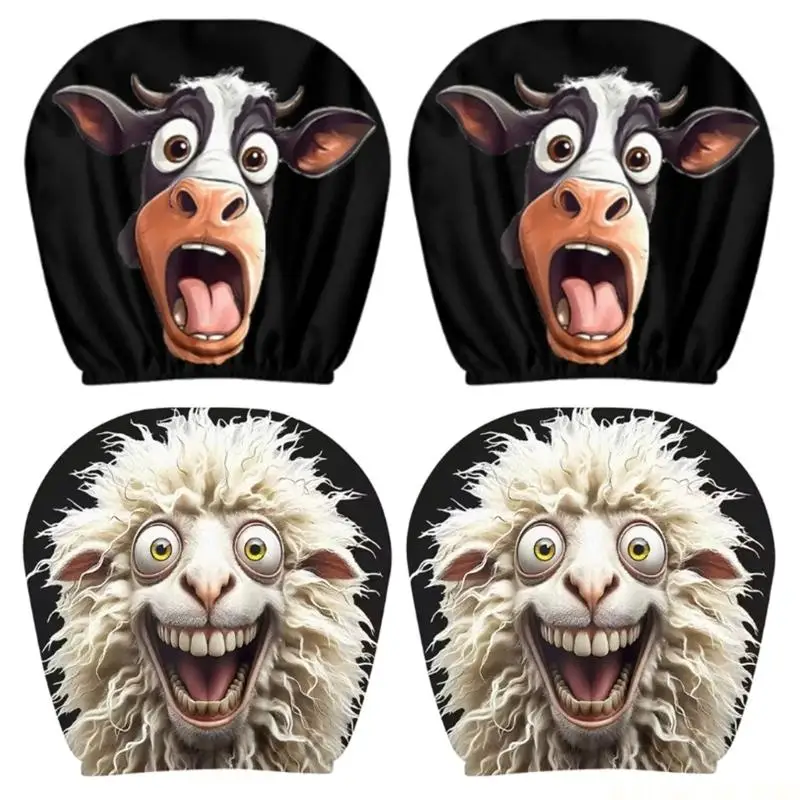 J0MA Pair Of Soft Polyester Car Headrest Covers With Cow And Sheep Designs For Comfort