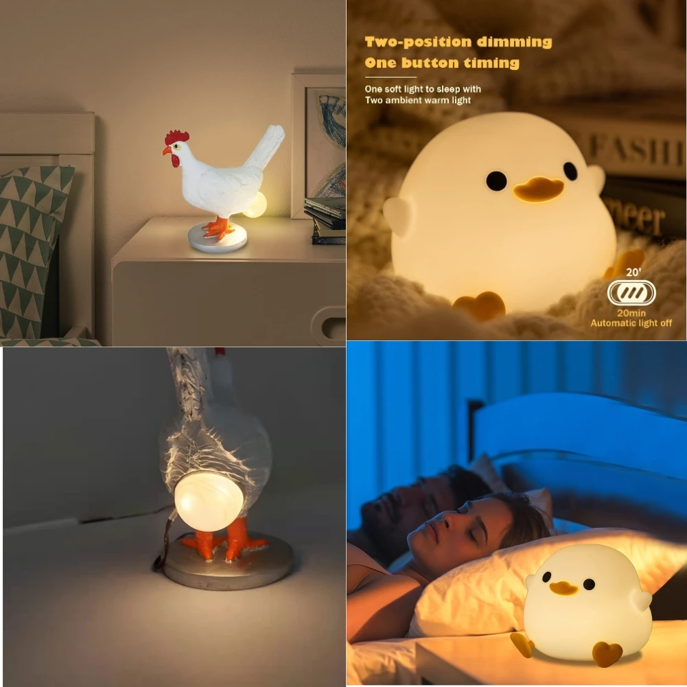 USB Animal Decorative Night Lamp Simulation Resin Taxidermy Chicken Lamps Funny Desktop Ornaments Holiday Gifts Party Decoration