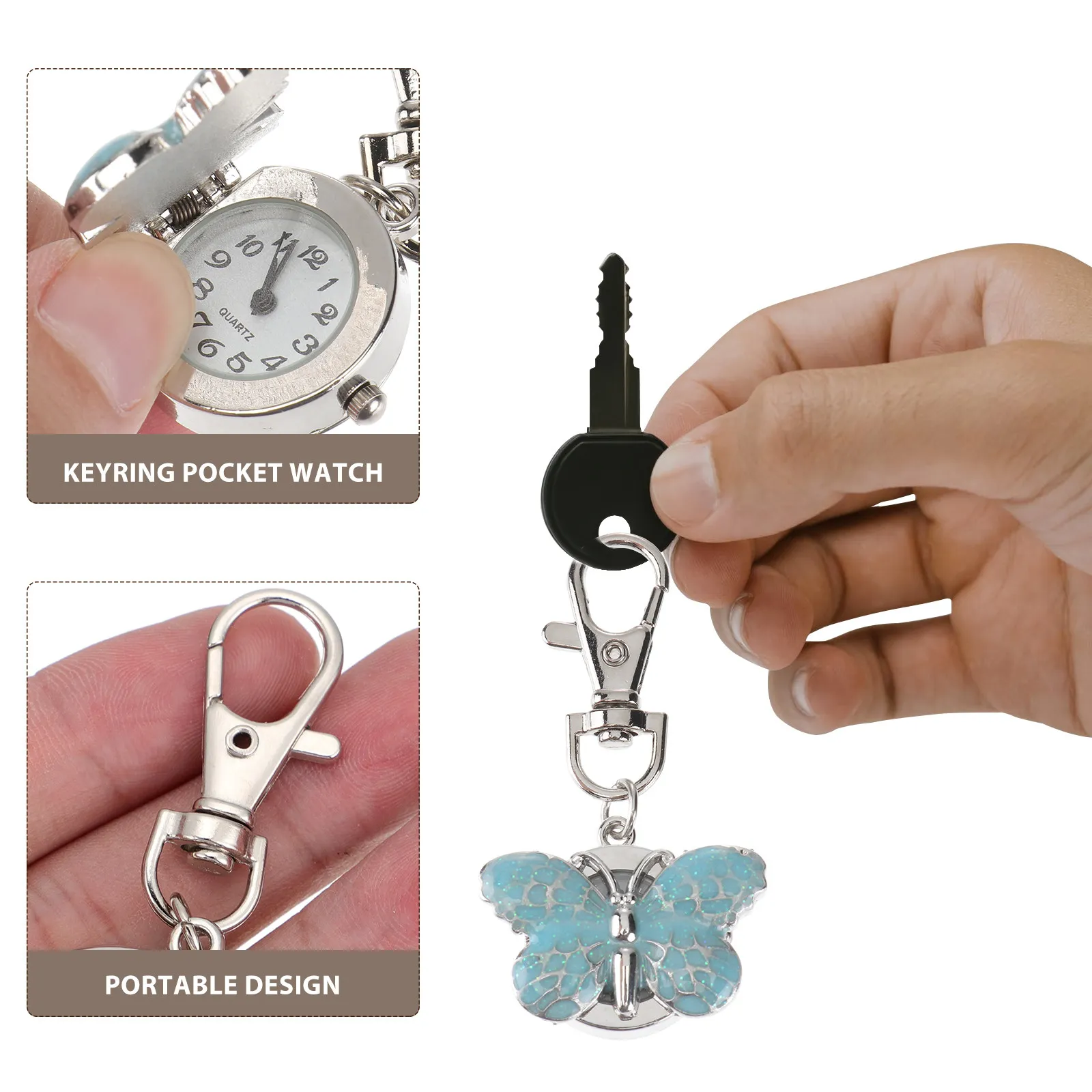 1Pcs Quartz Pocket Watch Keychain Style Premium Metal Construction Large Legible Dial Creative Shape Convenient Carry Ideal Gift