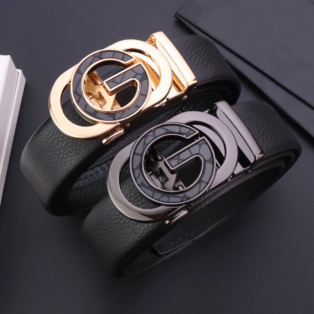 Ceinture en cuir véritable pour hommes, alliage métallique, structure automatique, marque de luxe, environnement de taille, sangle masculine