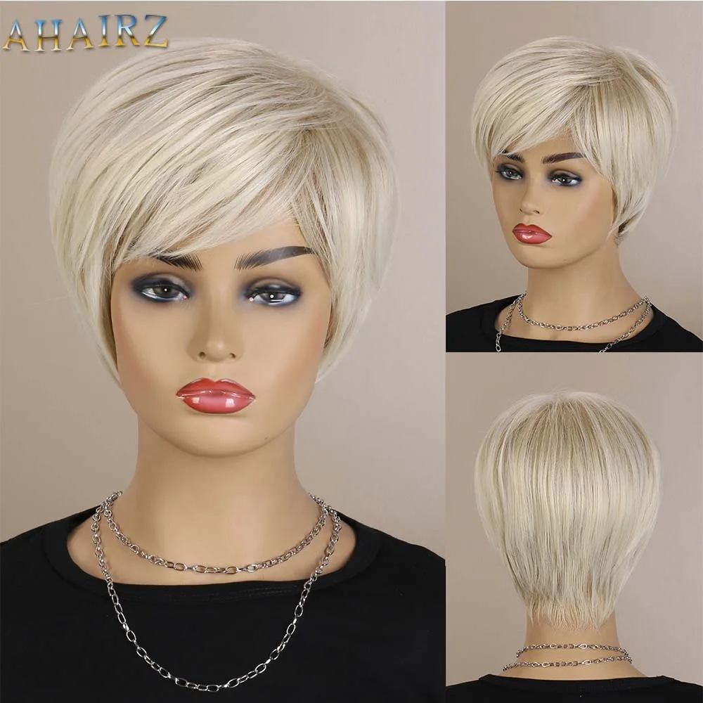 Short Straight Wig Pixie Cut Wigs For Women Blonde Wigs Women Synthetic Hair Cosplay Wig With Bangs Heat Resistant Fiber