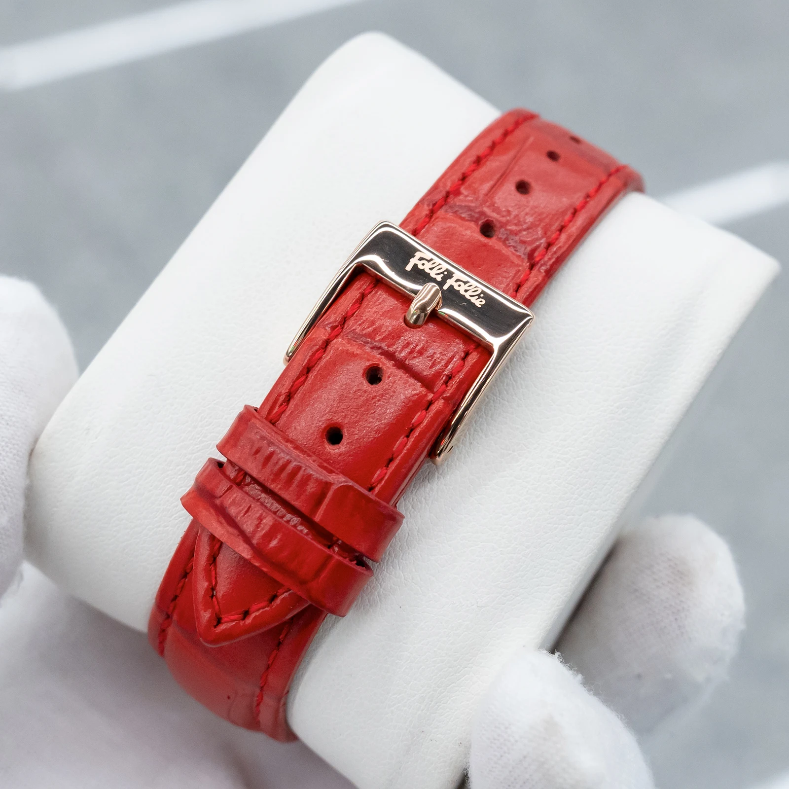 ساعة فولي فولي للسيدات بمينا ذهبي وردي وألماس أوتوماتيكية مع أرقام رومانية وحزام جلدي فاخر للسيدات #4