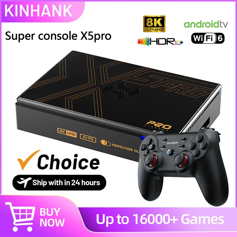 

Kinhank Super Console X5 PRO Retro Video Game Consoles with 4T Hard Drive 16000 Games for PS2/WII/SS/DC/N64 Android 12 TV Box