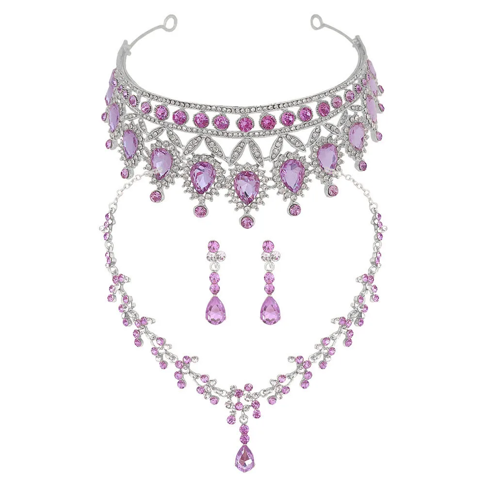 

1Set Wedding Bridal Jewelry Crown Necklace Earrings Rhinestone Tiara Headband Vintage Elegant Accessories for Party Events