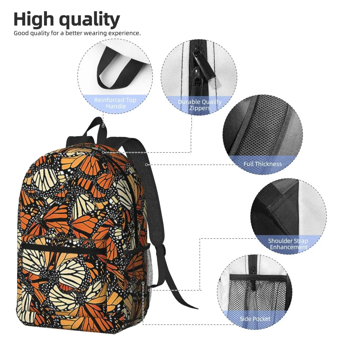 Orange Monarch Butterfly Backpack Boys Girls BookBag Children School Bag Laptop Shoulder Bags for Men Women